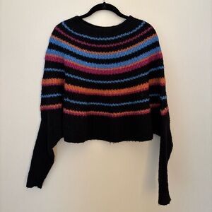 Kerisma Black Crewneck Sweater with Blue, Pink and Orange Stripes